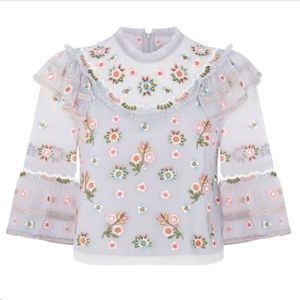 NEEDLE THREAD FLORAL RUFFLE BLOUSE
